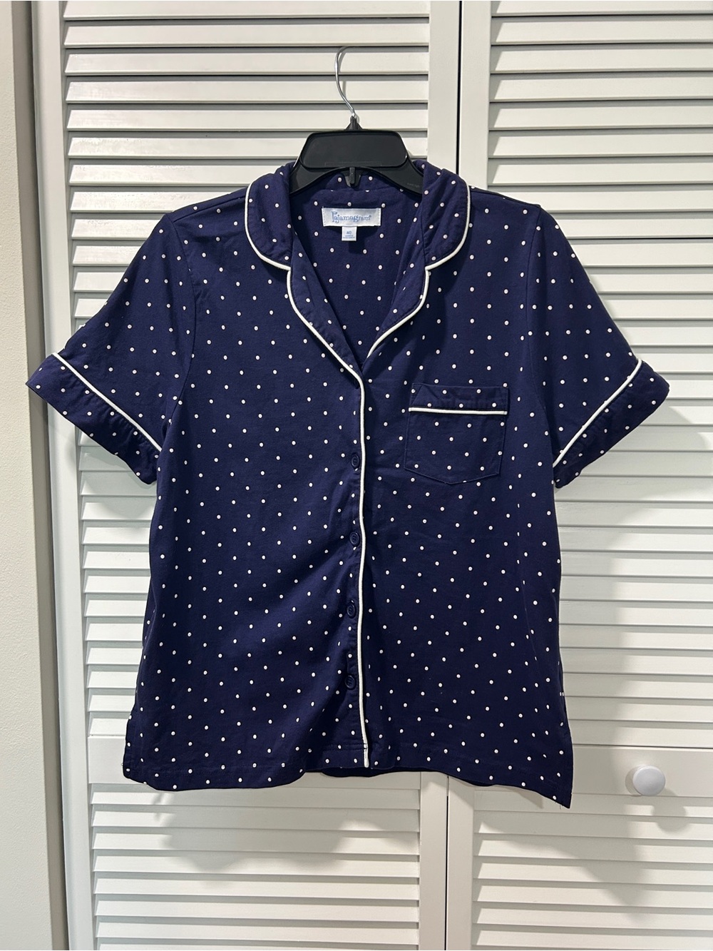 Pajamagram Pajama Set - Navy Blue and White Polka Dot